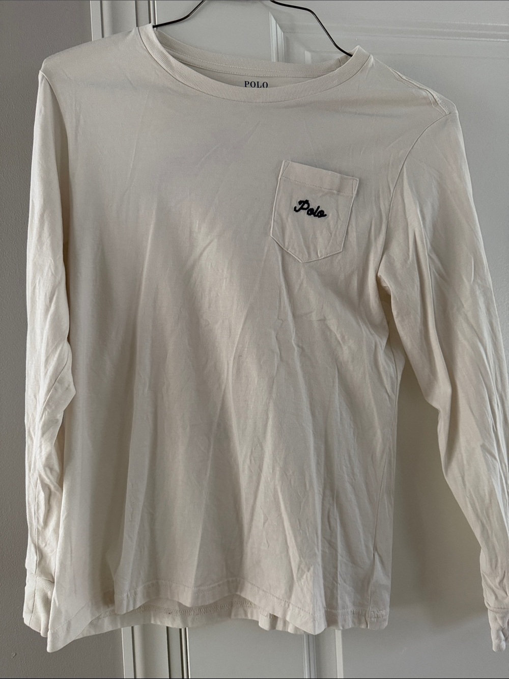 Polo by Ralph Lauren Cream Long-Sleeve Pocket Tee with Embroidered Logo